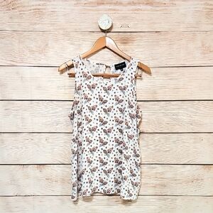 💟 Premise Floral Sleeveless Blouse Top Medium White